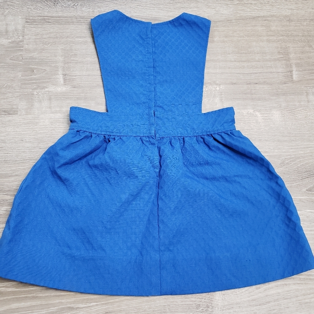 VINTAGE 1960s Pinafore Little Girl Applique Blue Jumper Dress Retro 3T - Picture 7 of 9